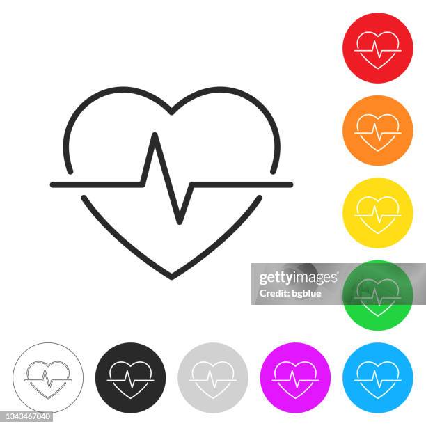 heartbeat - heart pulse. flat icons on buttons in different colors - heart attack stock illustrations