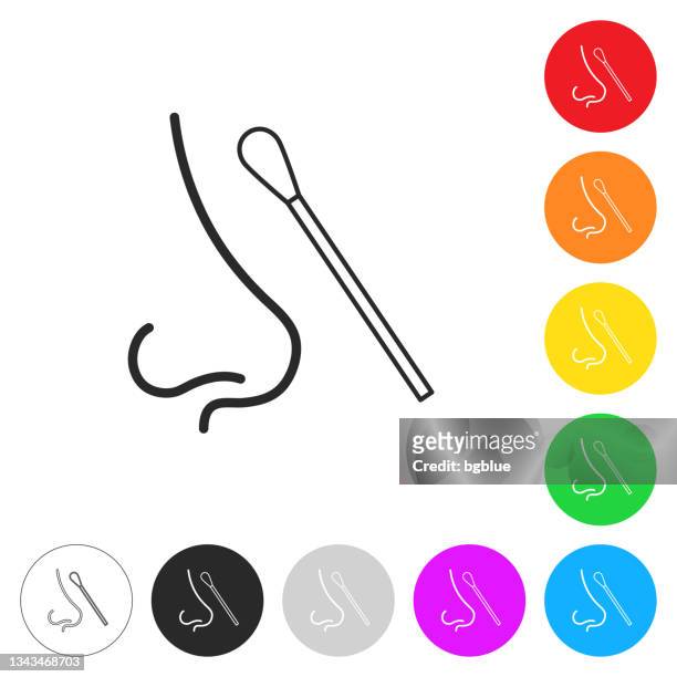 nasal swab test. flat icons on buttons in different colors - cotton bud stock illustrations