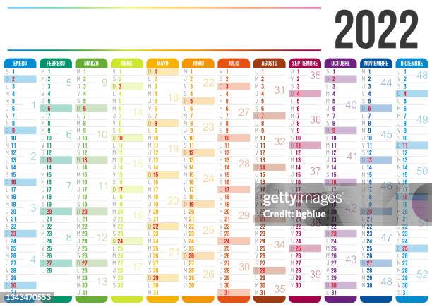 ilustraciones, imágenes clip art, dibujos animados e iconos de stock de calendario español 2022 - calendario español