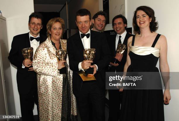 Peter Morgan, Andrea Claderwood, Lisa Bryer, Charles Steel, Kevin MacDonald and Jeremy Brock, winners of the Best Adapted Screenplay award for "The...