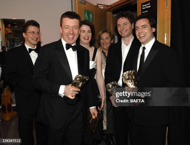 Peter Morgan, Andrea Claderwood, Lisa Bryer, Charles Steel, Kevin MacDonald and Jeremy Brock, winners of the Best Adapted Screenplay award for "The...