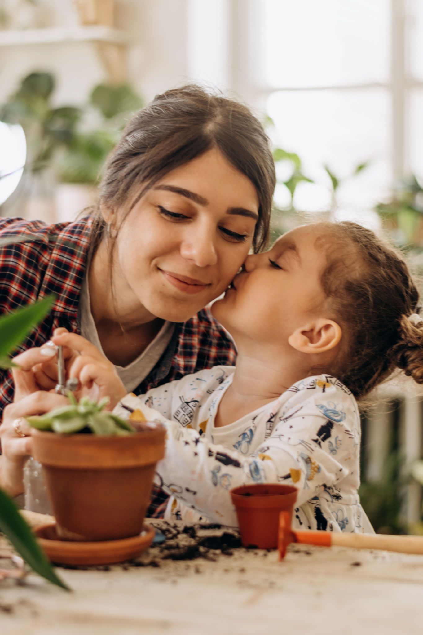 mother child flowers