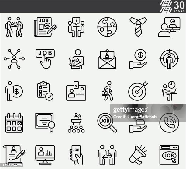 job interview and job search line icons - interview-infographic stock illustrations