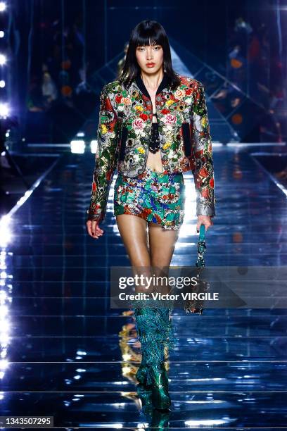 Model walks the runway during the Dolce Gabbana Ready to Wear Spring/Summer 2022 fashion show as part of the Milan Fashion Week on September 25, 2021...