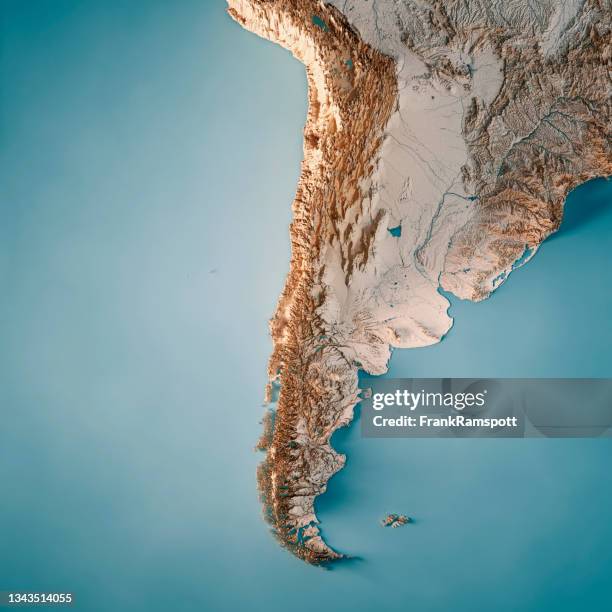 chile 3d render topographic map neutral - chile map stock pictures, royalty-free photos & images