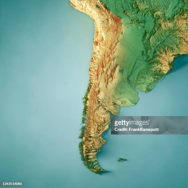 chile 3d render topographic map color - chile map stock pictures, royalty-free photos & images