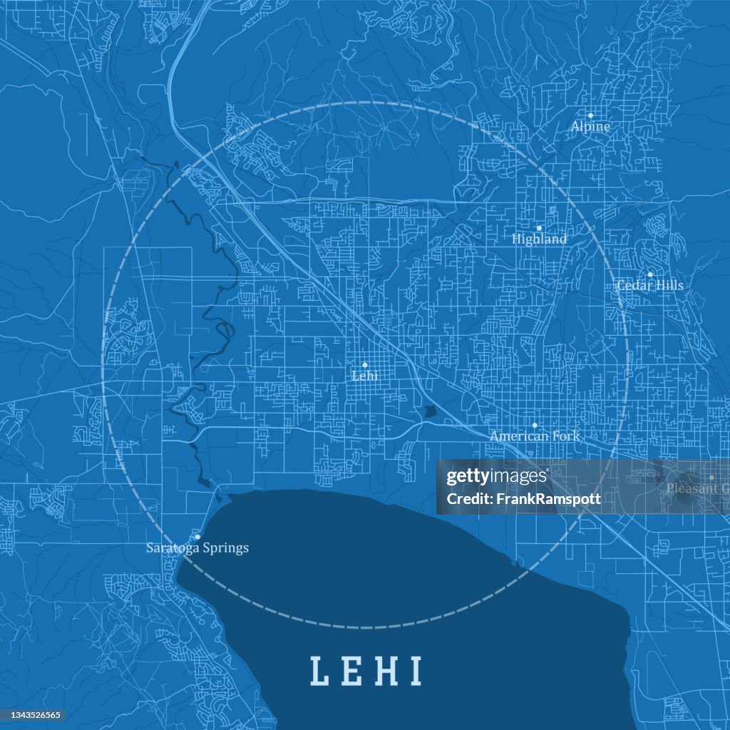 Lehi UT City Vector Road Map Blue Text