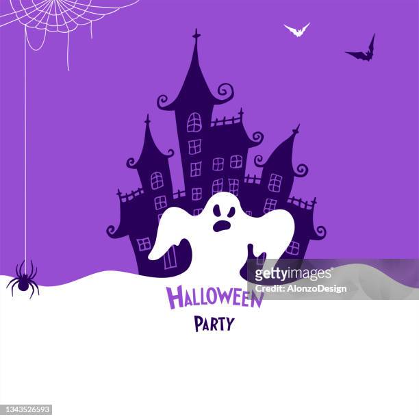 ilustrações de stock, clip art, desenhos animados e ícones de halloween party. trick or threat. - teia de aranha