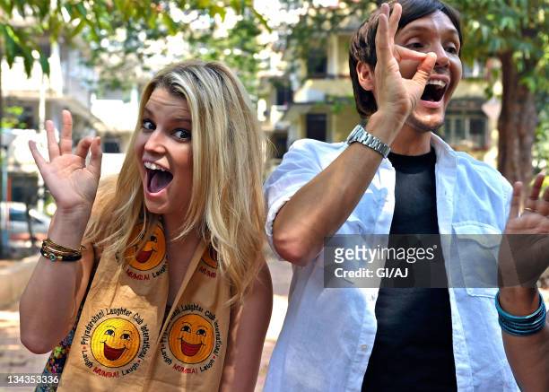 Jessica Simpson and Ken Paves are seen filming her new reality show 'The Price Of Beauty'on October 25, 2009 in Mumbai, India.