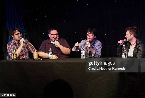 Comedians Jonah Ray, Matt Mira, John Oliver and Chris Hardwick speak at the 2011 SXSW Music, Film + Interactive Festival The Nerdist With Chris...