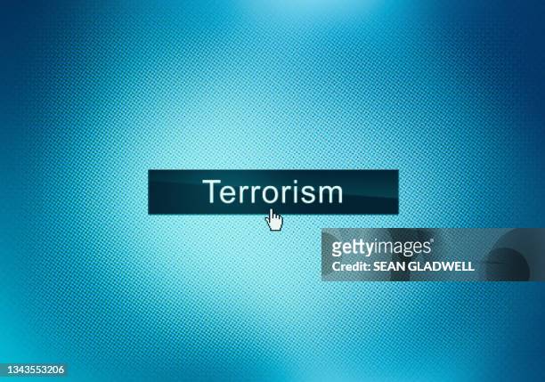 terrorism button on blue web page - terrorism icon stock pictures, royalty-free photos & images