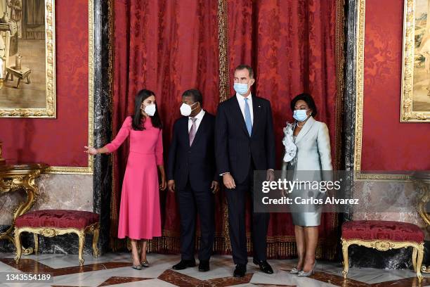 King Felipe VI of Spain and Queen Letizia of Spain receive Angolan President Joao Manuel Goncalves Lourenco and wife Ana Afonso Dias Lourenco at the...