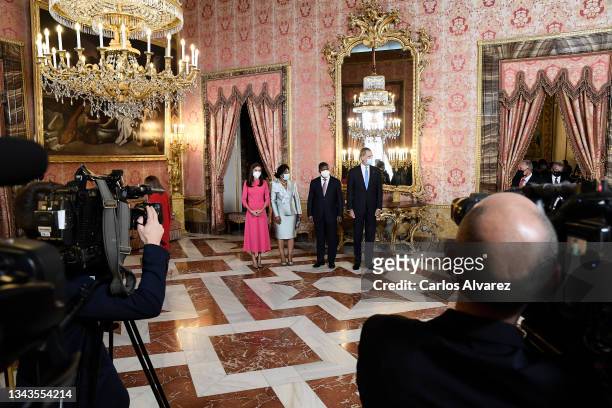 King Felipe VI of Spain and Queen Letizia of Spain receive Angolan President Joao Manuel Goncalves Lourenco and wife Ana Afonso Dias Lourenco at the...