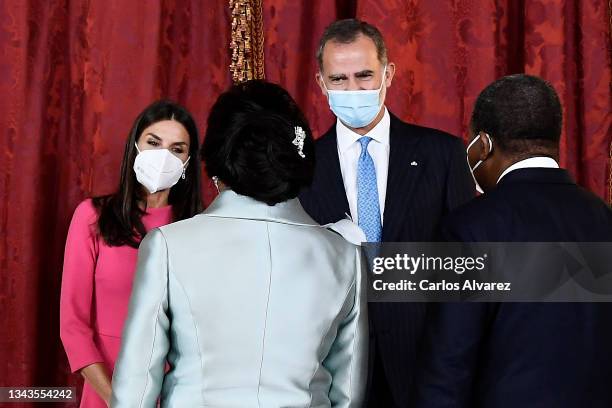 King Felipe VI of Spain and Queen Letizia of Spain receive Angolan President Joao Manuel Goncalves Lourenco and wife Ana Afonso Dias Lourenco at the...