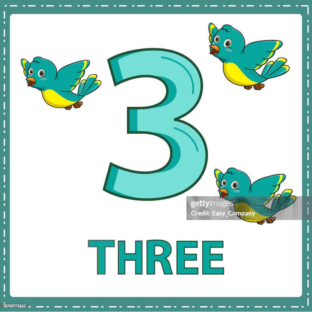 Illustrations for numerical education for young children. for the children Learned to count the numbers 3 with 3 birds as shown in the picture in the animal category.