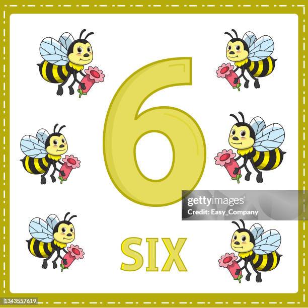 illustrations for numerical education for young children. for the children learned to count the numbers 6 with 6 bee as shown in the picture in the animal category. - worker bee stock illustrations