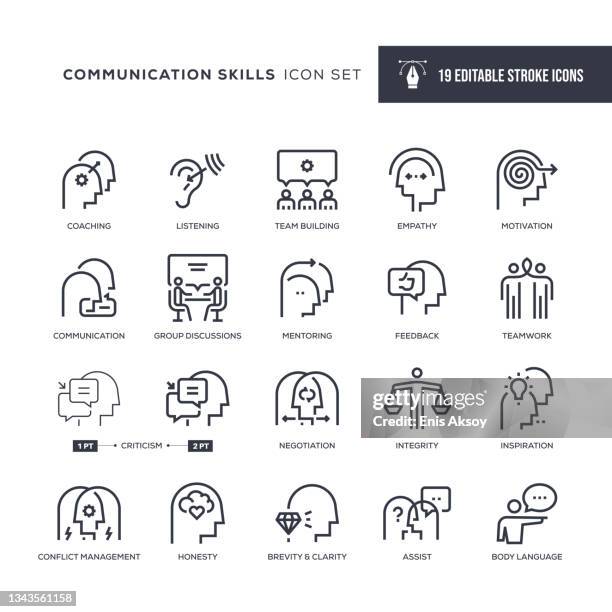 communication skills editable stroke line icons - role model stock illustrations