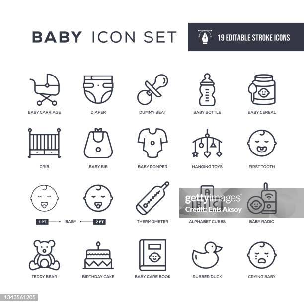 ilustrações de stock, clip art, desenhos animados e ícones de baby editable stroke line icons - macacão de bebé