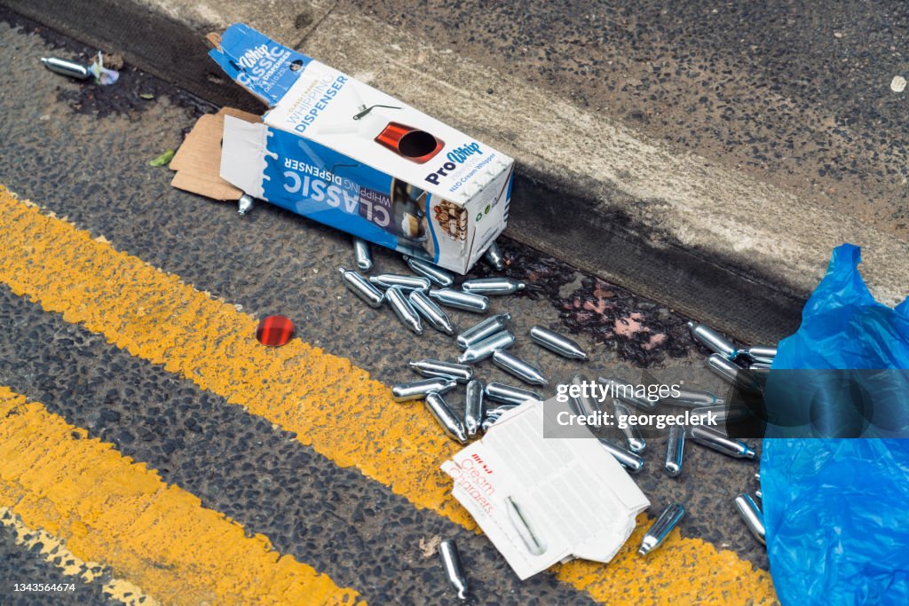 Nitrous Oxide canisters discarded on the street