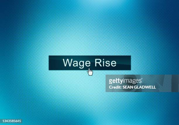 wage rise button on blue web page - wage gap stock pictures, royalty-free photos & images