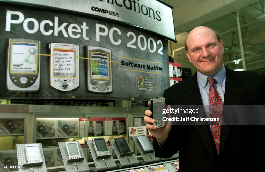 Microsoft's Steve Balmer Shows Off  Two New Pocket PC's