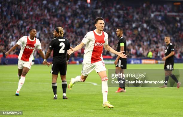 Steven Berghuis of Ajax celebrates after scoring their sides first goal during the UEFA Champions League group C match between AFC Ajax and Besiktas...
