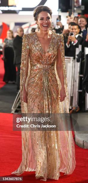 Catherine, Duchess of Cambridge attends the "No Time To Die" World Premiere at Royal Albert Hall on September 28, 2021 in London, England.