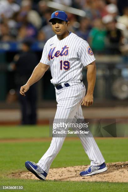 Manager Luis Rojas of the New York Mets looks on during the seventh inning against the Philadelphia Phillies at Citi Field on September 19, 2021 in...