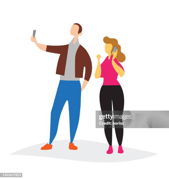 couple taking a selfie. - woman selfie portrait stock illustrations