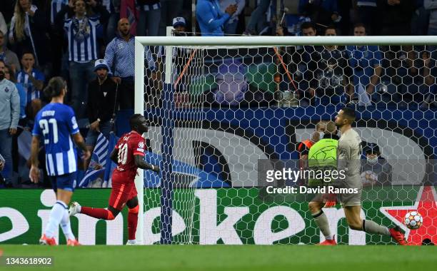 Sadio Mane of Liverpool celebrates after scoring their side's second goal during the UEFA Champions League group B match between FC Porto and...
