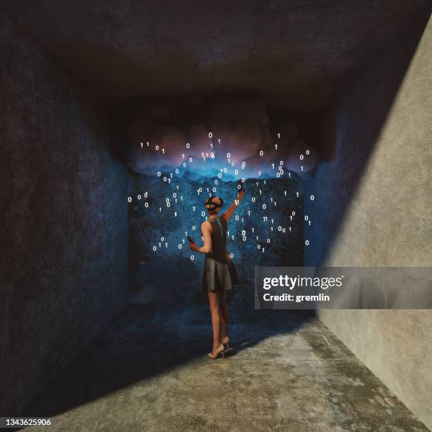 felicidad virtual distópica futurista para todos - distopía concepto fotografías e imágenes de stock