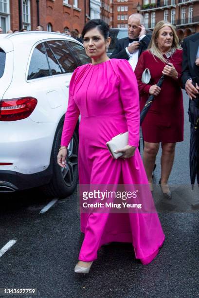 Home Secretary Priti Patel arrives for the "No Time To Die" World Premiere at Royal Albert Hall on September 28, 2021 in London, England.