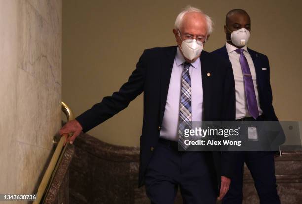 Sen. Bernie Sanders leaves after a vote at the U.S. Capitol September 28, 2021 in Washington, DC. Sen. Sanders said on Tuesday that he encourage...