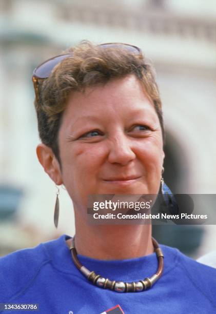 Close-up of American activist Norma McCorvey as she attends the March for Women's Lives outside the US Capitol, Washington DC, April 9, 1989. Known...