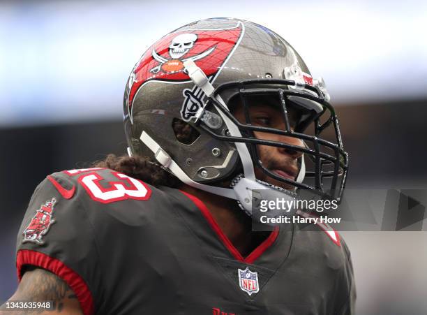 Ross Cockrell of the Tampa Bay Buccaneers during warm up before the game against the Los Angeles Rams at SoFi Stadium on September 26, 2021 in...