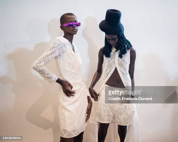 Model poses backstage ahead of the Koche Womenswear Spring/Summer 2022 show as part of Paris Fashion Week on September 28, 2021 in Paris, France.