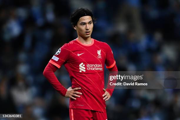 Takumi Minamino of Liverpool FC looks during the UEFA Champions League group B match between FC Porto and Liverpool FC at Estadio do Dragao on...