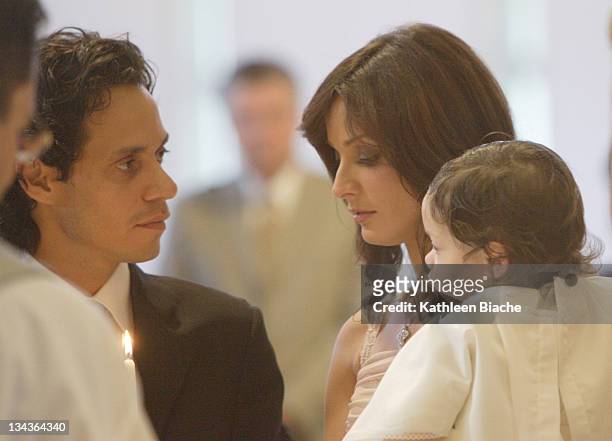 Marc Anthony and Dayanara Torres during The Baptism of Marc Anthony and Dayanara Torres' Son at St. Agatha Church in Miami, Florida, United States.