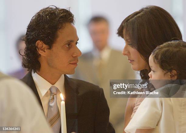 Marc Anthony and Dayanara Torres during The Baptism of Marc Anthony and Dayanara Torres' Son at St. Agatha Church in Miami, Florida, United States.