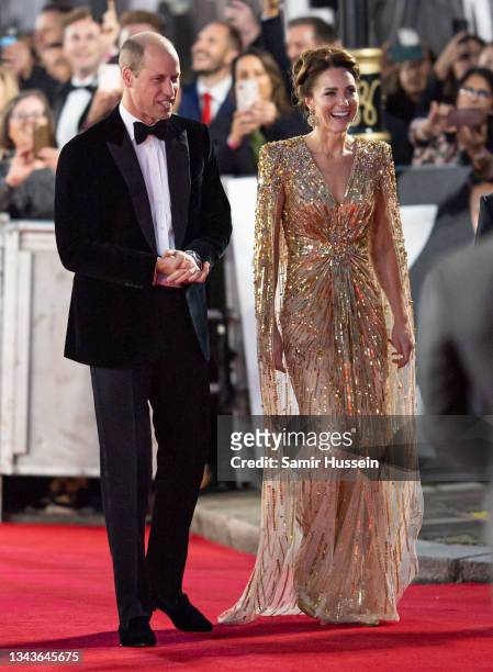 Catherine, Duchess of Cambridge and Prince William, Duke of Cambridge attend the "No Time To Die" World Premiere at Royal Albert Hall on September...