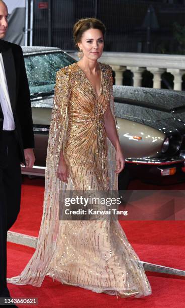 Catherine, Duchess of Cambridge attends the "No Time To Die" World Premiere at Royal Albert Hall on September 28, 2021 in London, England.