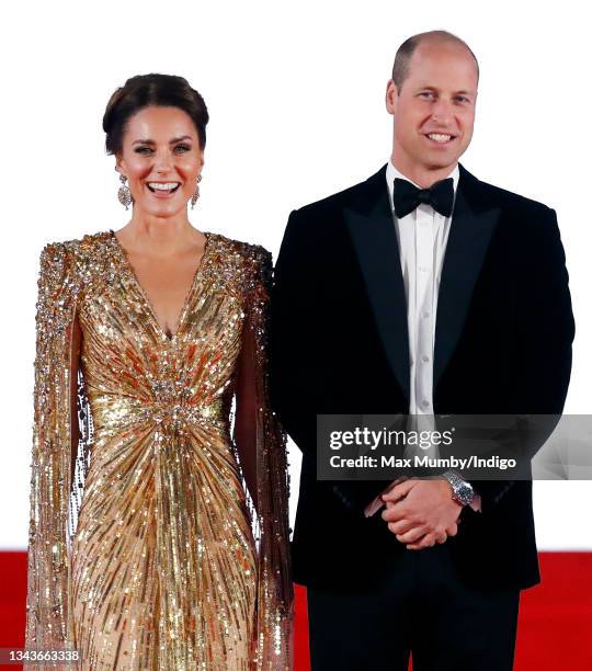 Catherine, Duchess of Cambridge and Prince William, Duke of Cambridge attend the "No Time To Die" World Premiere at the Royal Albert Hall on...