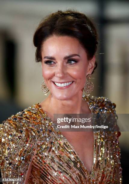 Catherine, Duchess of Cambridge attends the "No Time To Die" World Premiere at the Royal Albert Hall on September 28, 2021 in London, England.