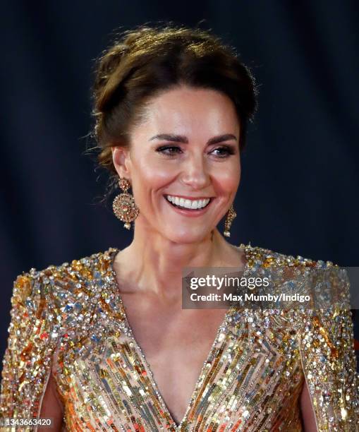 Catherine, Duchess of Cambridge attends the "No Time To Die" World Premiere at the Royal Albert Hall on September 28, 2021 in London, England.