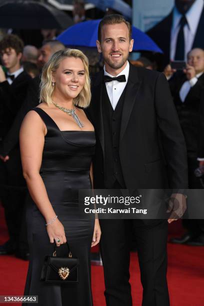 Harry Kane and Katie Goodland attend the "No Time To Die" World Premiere at Royal Albert Hall on September 28, 2021 in London, England.