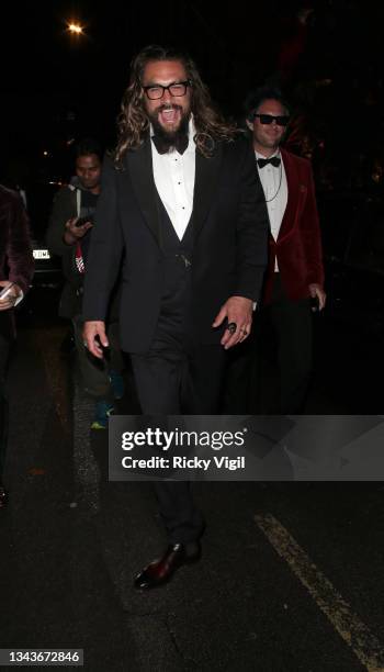 Jason Momoa seen attending Bond: No Time To Die - world film premiere after parties on September 28, 2021 in London, England.