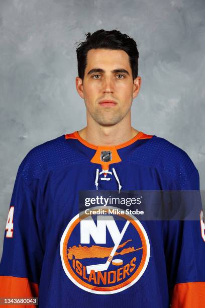 Erik Gustafsson of the New York Islanders poses for his official headshot for the 2021-2022 season on September 22, 2021 at the Northwell Health Ice...