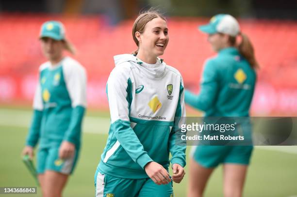 Tayla Vlaeminck of Australia during a training session after a media opportunity ahead of the Women's International Test match between Australia and...