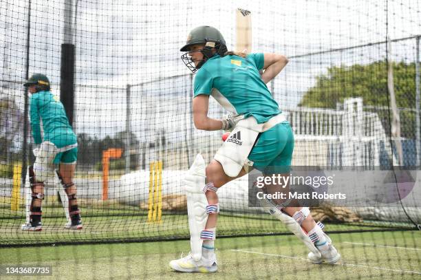 Ellyse Perry of Australia during a training session after a media opportunity ahead of the Women's International Test match between Australia and...