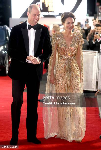 Catherine, Duchess of Cambridge and Prince William, Duke of Cambridge attends the "No Time To Die" World Premiere at Royal Albert Hall on September...